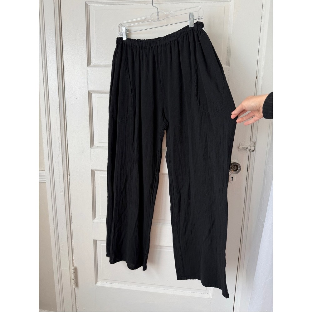 Oh My Gauze Black Cotton Pants Pull On Elastic Waist Relaxed Boho Lagenlook NWT - Picture 5 of 13